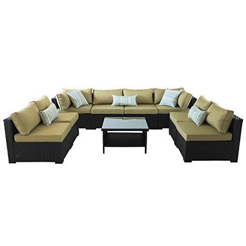 VALITA Outdoor PE Wicker Sofa Set 9 Pieces Patio Rattan Sectional Conversation Chair Furniture B ...