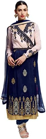 Dark Blue Georgette Wedding Festival Women's Kimora Pakistani Churidar Suit Dress material
