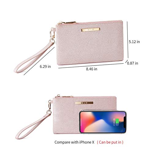 Womens Large Wristlet with Removable Strap, U+U Ladies Soft PU Leather Wallet with 6 Card Slots, Pink - Thumbnail 2