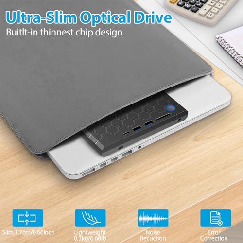 Grabadora CD Lector,Grabadora DVD Externa USB 3.0 y Tipo C, Lector de CD con USB C,2 USB A y Lector Tarjeta SD/TF,Unidad Óptica Externa de CD/DVD Compatible con Windows 11/10/8/7/XP/Vista/Linux/Mac OS