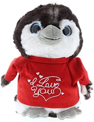 DolliBuI Love You Valentine Plush Grey Penguin - Cute Stuffed Animal with Red Shirt and Name Personalization Gift for Valentines Day, Birthday, Anniversary, Romantic Date - 9 Inches