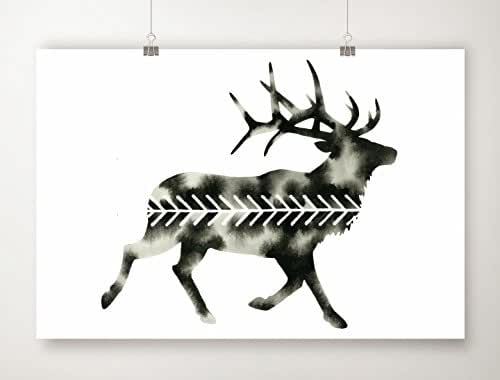 Amazon.com: Modern Elk Art Print Black White Woodland Elk Artwork