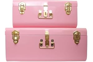 American Atelier Trunks | Set of 2 | Pink | Vintage Style Storage with Gold Finish Hardware | Space Saving Organizer | Use in Home, Dorm, and Office | Medium and Large