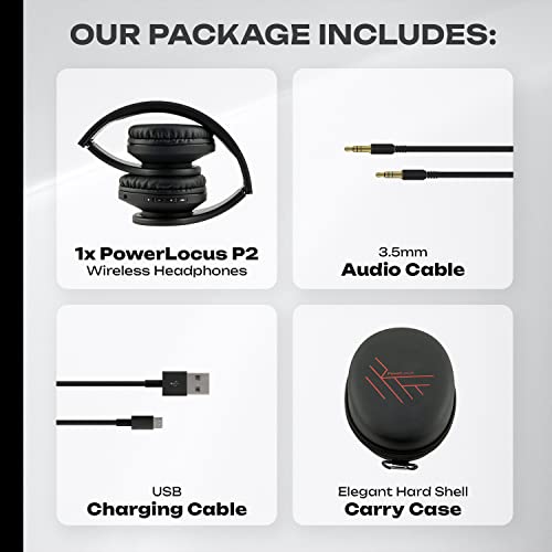 PowerLocus Bluetooth Over-Ear Headphones, Wireless Stereo Foldable Headphones Wireless and Wired Headsets with Built-in Mic, Micro SD/TF, FM for iPhone/Samsung/iPad/PC - Black