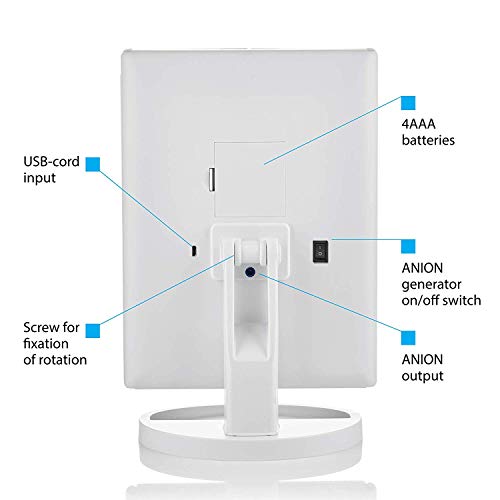 WONDER MIRROR 2019 Led Lighted Trifold Makeup Mirror w/Built-in Air-Vitamin Anion Generator for Ionic Conditioning + Big 10x Magnification Mirror w/Suction-Cups + Charger w/Long 7 ft Cord