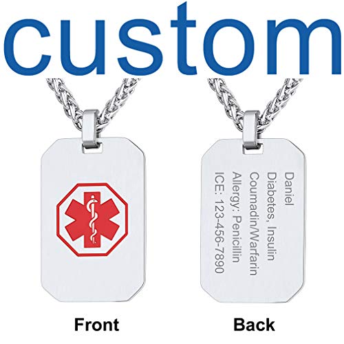 Supcare Custom Medical Alert ID Tag Necklace Jewelry Stainless Steel for Women/Men/Kids, Medical Emergency Identification Dog Tag Necklace Jewelry