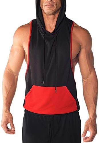 PASHY Men's Tops and Hoodies Men's Gyms Fitness Muscle Mesh Hoodie Solid Sleeveless Singlet T-Shirt Top Vest Tank