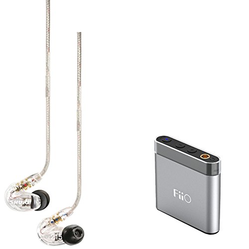 Shure SE215-CL Sound Isolating Earphones with Dynamic MicroDriver & Detachable Cable (Clear)w/Bundle, Includes FiiO A1 Portable Headphone Amplifier (Silver) & Lexar 32GB microSDXC UHS-I 633X Mem Card