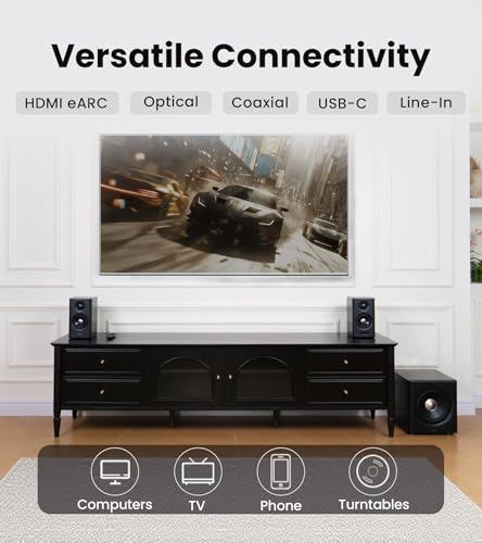 Edifier S355DB 2.1 Powered Bookshelf Speakers with 8" Wireless Subwoofer, 150W Tri-Amp Hi-Res Audio, Computer Speaker System, Bluetooth 6.0 with LDAC, HDMI/Optical/Coaxial Inputs for PC, TV (Black)