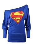 Oops Outlet Women's Superman Batman Comic Hero Batwing Off Shoulder Slouch Top