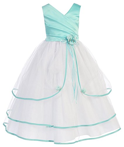 Joy Kids Girls Pleated Satin Special Occasion Flower Girl Dress 4 Mint