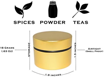 JAR by STASH Finest Airtight Smell Proof Odorless Storage Container Jar, Perfect for Keeping Herbs, Spices, Wax. Carved 2” solid block of lightweight space grade Aluminum (Gold)