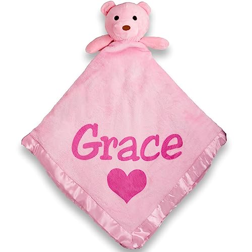 Custom Catch Personalized Teddy Bear Baby Blanket Gift for Girl Pink