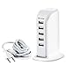 USB Charger 5 Port 5 Feet Cord Socket, Kasonic Universal 6A 30W Portable Hub Desktop Wall Charging Multi Ports Rapid Adapter Vertical Station(White-196)