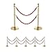 2 pcs Red Velvet Stanchion Rope, 5 Feet Crowd Control Safety Barriers with Polished Gold Hooks, Thick Stanchion Queue Barrier Rope for Carpet Events Movie Theaters Grand Openings