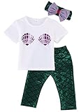 Baby Girls Short Sleeve Shell T-shirt and Mermaid Pants Outfit with Headband