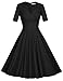 MUXXN Vintage Dresses for Women 1950's Retro Short Sleeve Midi A-Line Swing V Neck Rockabilly Skater Dress Black XXL