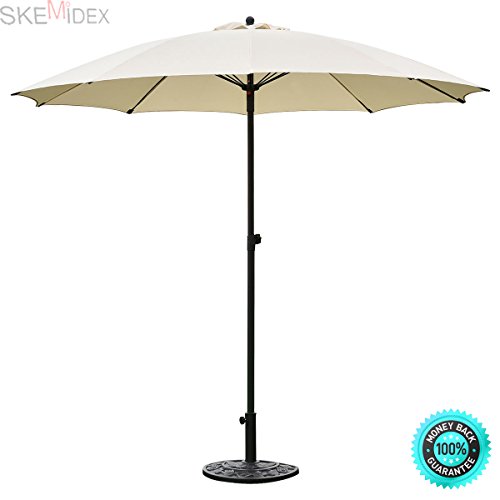 SKEMiDEX---8.2Ft Height Adjustable Outdoor Patio Umbrella Market Sun Shade Beech Beige New. Ideal For Commercial And Residential Use Height Adjustable Range From 5.2ft To 8.0ft