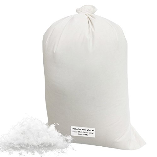 Dream Solutions USA Brand Bulk Goose Down Pillow Feathers - Most popular Mix 50/50 White (1 LB) - Fill Comforters, Pillows, Jackets and More - Ultra-Plush Hungarian Softness