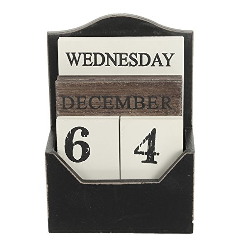 CAVEEN Vintage Wooden Block Perpetual Calendar Desk Accessory Retro Chic Rustic Any Year/Month / Day Block Calendar for Home Office Decoration Black