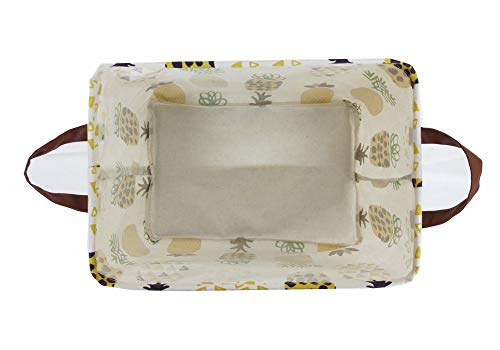 TIBAOLOVER Square Natural Linen & Cotton Fabric Storage Bin with Handles for organizing Kids Toy/Playroom Organization/Toy Bin/Closet/Shelf Baskets/Baby Hamper(Yellow Pineapple) - Thumbnail 2