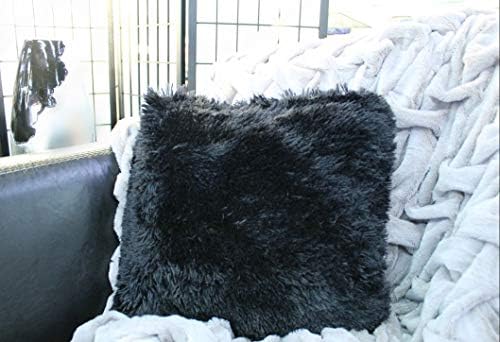 Empire Home Fashi Kelly Soft Fur Cushion Square Decorative Solid Shaggy Furry Throw Plush Pillow (Black)