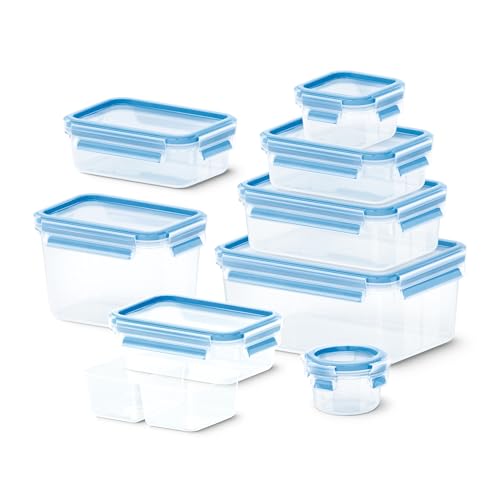 EMSA Clip & Close Lebensmittelaufbewahrung, 9-teiliges Set, Auslaufsicher, Hygienisch, 0,15 L–0,2 L–2 x 0,55 L–0,55 L–1,0 L–1,1 L–2,2 L, N1061450