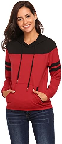 Womens Patchwork Long Sleeve Pullover Hoodie Tops