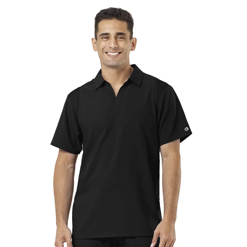 WonderWink W123 Men’s Collar Scrub Top, Black, 4X