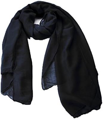 EccA Womens Solid Color Long Shawl Scarf,Linen-Cotton Blended Fabric-Black