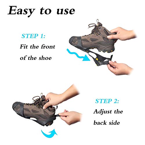 AGPTEK Non-slip Over Shoe, Climbing Snow Ice Cleats Grips Anti-Slip Studded Ice Traction Shoe Covers Spike Crampons Cleats Size S/M/L/XL (Extra Large)