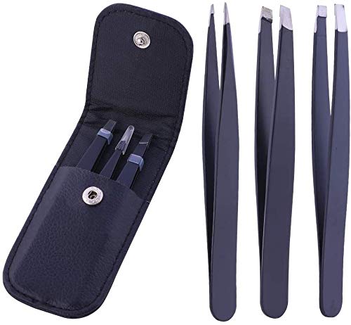 Eyebrow Tweezers,3 Piece Professional Stainless Steel Precision Tweezers for Eyebrows Plucking, Ingrown Hair Remover and Facial Hair