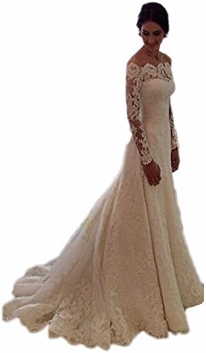 Arrowder Vintage Long Sleeves Beteau Lace Mermaid Wedding Dresses 2016 US Size 6 Ivory