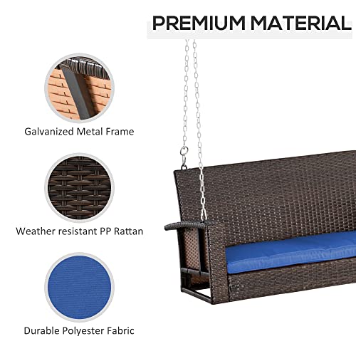 Outsunny 2Person Wicker Hanging Porch Swing Bench, Front Porch Swing