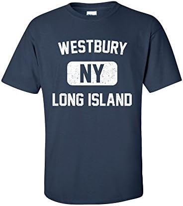 Westbury Long Island NY Distressed Print Retro Phys Ed Mens T-Shirt (White Print)