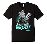 Mens Marvel Guardians Vol. 2 Baby Groot Neon Tape Graphic T-Shirt XL Black