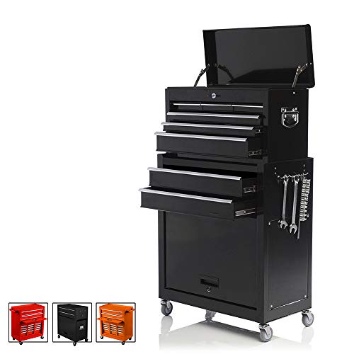 Big Tool Chest,Removable 2 in 1 Tool Box,8-Drawer Tool Storage,Detachable Tool Chest with 4 Universal Wheels (2 PCS Lockable),Keyed Locking System Toolbox Organizer,Black - Thumbnail 6