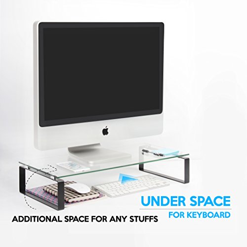 JackCubeDesign Tempered Glass Monitor Stand Computer Desktop Laptop Riser Holder Shelf Notebook Organizer with Black Steel Support(23.43 x 10.87 x 4.53 inches)-:MK315A