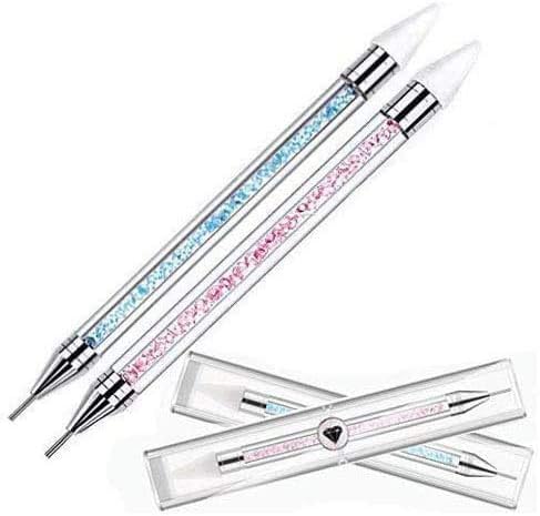 GENNYUE Nail Rhinestone Wax Picker Pencil Nail Art Gem Pick Up Tool Self Adhesive Dotting Brush Pen Rhinestone Picker Dotting Pen 2 PCS