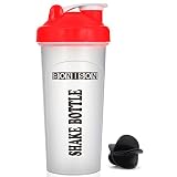 Bonison 20 Ounce Mix Whip Blend & Shake Clear Classic Colored Screw Top Shaker Bottle Smoothie Protein Weight Loss Shakes & Powders Wide Mouth (Red)