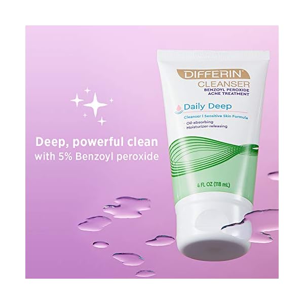 Differin Acne Face Wash with 5 Benzoyl Peroxide, Daily Deep Cleanser