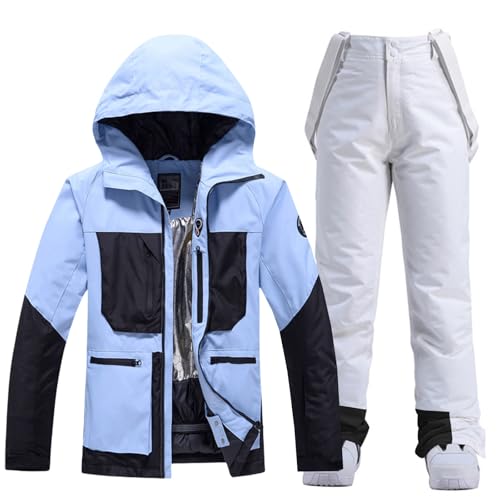 Hotian Damen Ski Jacke Und Hosen 2 Teilig Set Skianzug Damen Wasserdicht Winddicht Winter Outdoor Warme Skifahren Skibekleidung Damen Set 167 Bu+Wt Xxl