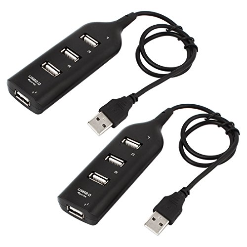 uxcell 2Pcs Black 4 Ports High Speed USB 2.0 Hub Splitter Adapter Cable