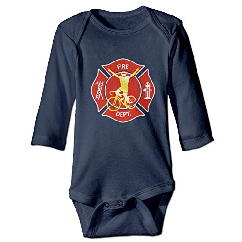 Clarissa Bertha Bike and Freedom with Firefighter Sign Baby Toddler Long Sleeve Onesies Bodysuits Navy