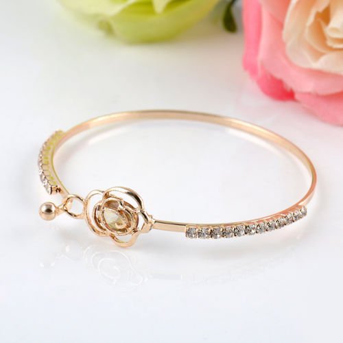 JASSINS Elegant Bracelet Women s Crystal Rose Flower Bangle Cuff Bracelet Jewelry Gold