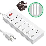 FlePow 6-Outlet Power Strip 1625W/13A 5.9ft Cord Home/Office Surge Protector with 6 USB Charging Ports (5V/2.4A*2 and 5V/1A*4) for Smartphones and Tablets