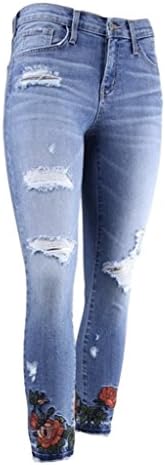 Flying Monkey Women's Enchanted Garden Mid Rise Distressed Cropped Skinny Jeans with Embroidered Roses (26)