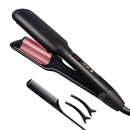 WESOPAN Crimper Hair Iron Deap Waver for Beachy Waves, Hair Waver Styling Tool Curling Iron Wand Caremic Instant Curls with Temperature Control and 110-240v Worldwide Votage (Best Waver For Short Hair)