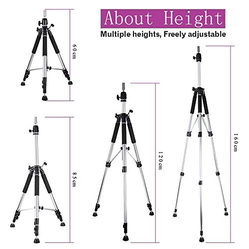 FUNTRESS Heavy Duty Wig Head Stand Adjustable Cosmetology Hairdressing Training Metal Mannequin Tripod Stand For Canvas Block Wig Head Stand With Travel Bag - Thumbnail 2