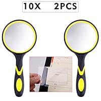 IAMGlobal 10X Magnifying Glass, Handheld Reading Magnifier, 75mm Magnifying Glass Lens, Thickened Rubbery Frame with Non-Slip Soft Handle for Reading, Insect, Science for Seniors Kids(2 Pc) (Yellow)